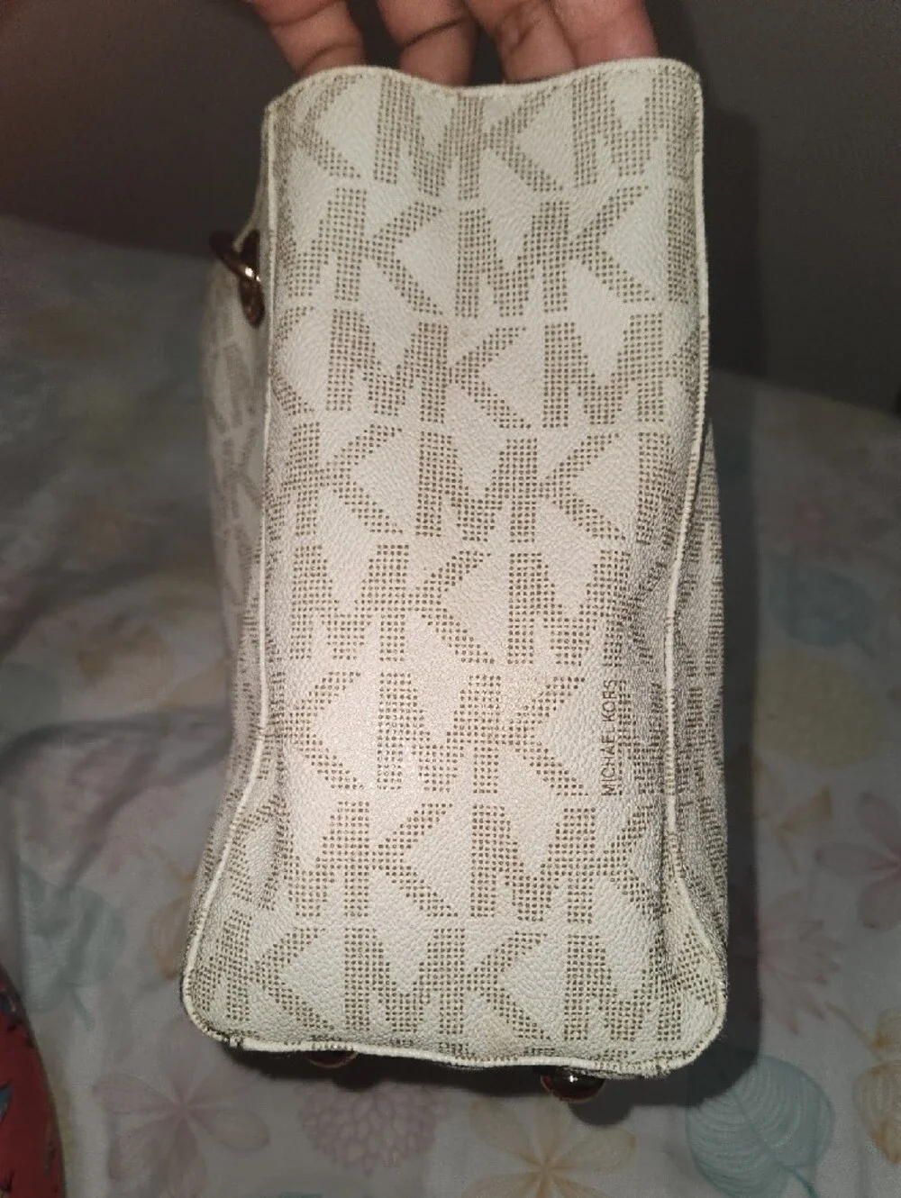 Michael Kors Cream Logo Tote with Brown Handles and Rose Gold Accents - Picture 9 of 9